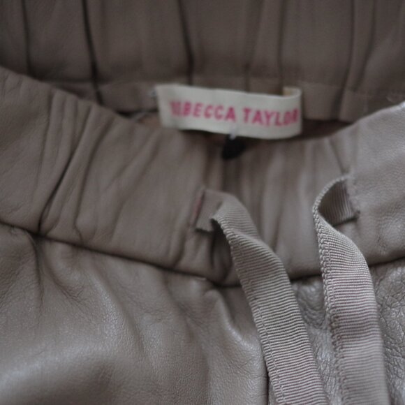 Rebecca Taylor Taupe Beige  leather pants elastic waist hem zip Jogger Size: 2 - Picture 12 of 17